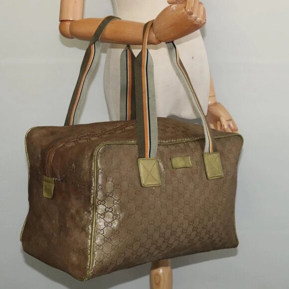 GUCCI GG Canvas Boston Bag Gold 153240 Auth - Picture 1 of 16